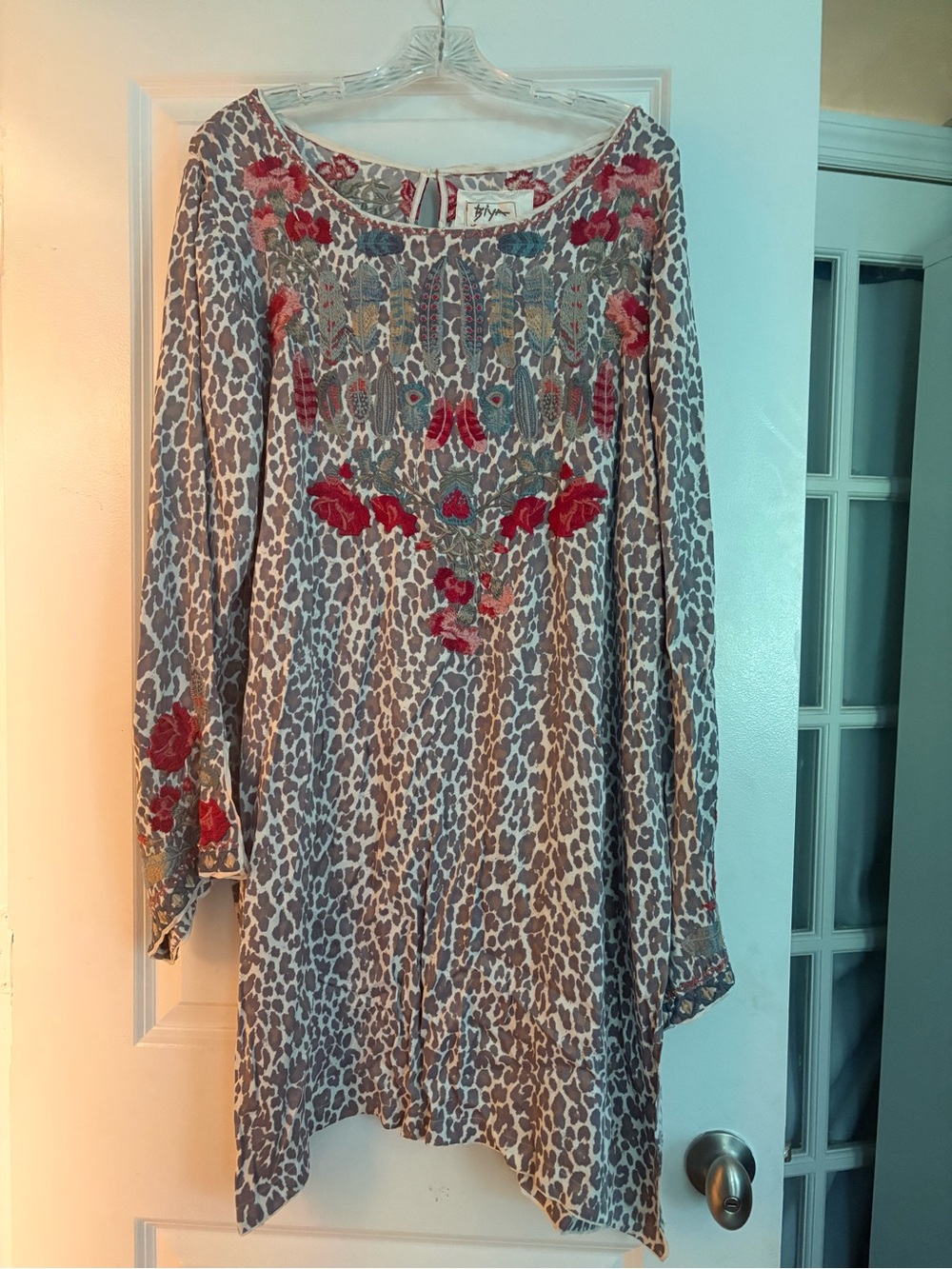 Johnny Was Multicolor Floral Embroidered tunic with Teal Accents